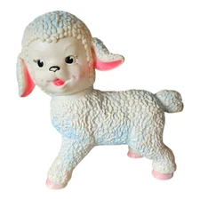 The Sun Rubber Co 1961 Lamb Rubber Toy Rolling No Squeak Rotating Head