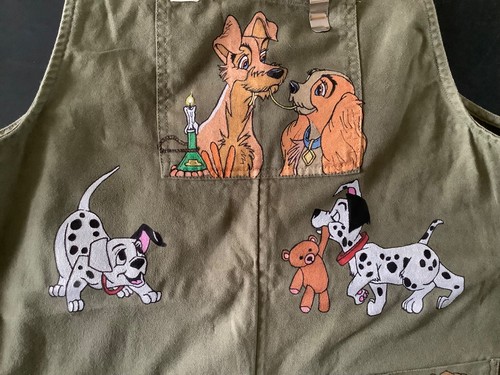 Lucy & Yak khaki Dungarees :Disney fest! Custom painted in metallic/Unique! Uk16 - 第 7/8 張圖片