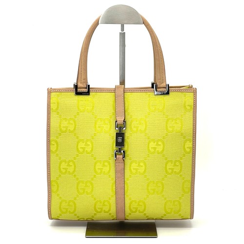 GUCCI Jackie GG Canvas Hand bag Tote bag Yellow Leather Authentic