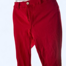 Red stretchy straight-leg trousers approx S unbranded