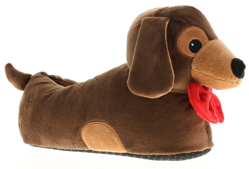 Wynsors Womens Slippers Dachshund Novelty Dog Character Brown UK Size