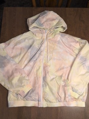 NEW PINK Republic XL Tye Dye Windbreaker Hooded Jacket Pastel Hippie Preppy