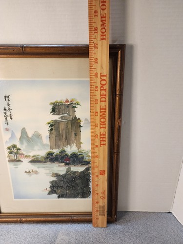Asian Japanese Watercolor on Silk Framed with Signature Vintage - Picture 11 of 14