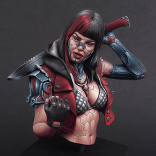 1/10 Scale Cyberpunk Female Warrior Bust – Resin Model Kit with Armor, Blade