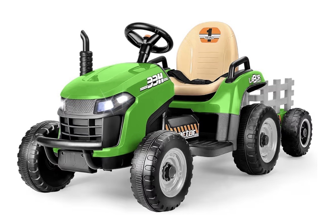 12V Kids Electric Battery-Powered Ride On Tractor Toy w/ Tra