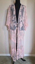 Womens Mesh Lace Pink Boho Duster Kimono Cardigan One Size Med/Large 