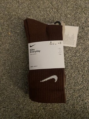 Nike Socken braun Everyday Dri Fit Baumwolle gepolstert 5-8 UK brandneu Etikett 3er-Pack