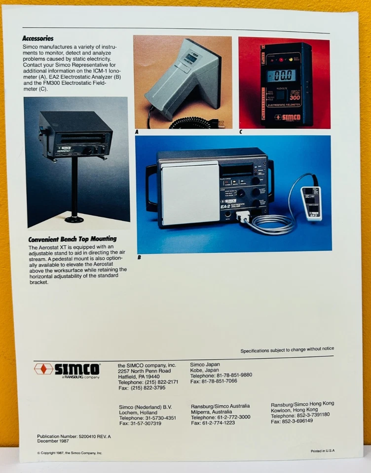Simco 5200410 1987 Aerostat XT Extended Technology catálogo de eliminadores estáticos. - Imagem 2 de 2