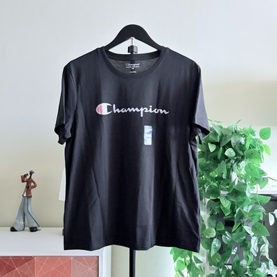 #ad Champion Authentic Athleticwear Men#x27;s Black Logo Graphic Crew Neck Tee L $17.00