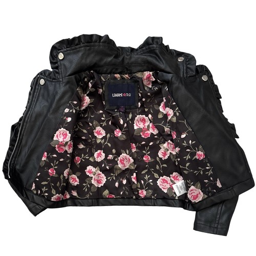 Limited Too Girls Kids Black Faux Leather Jacket Vintage Winter Lined Zip Up 5/6 - Picture 5 of 17