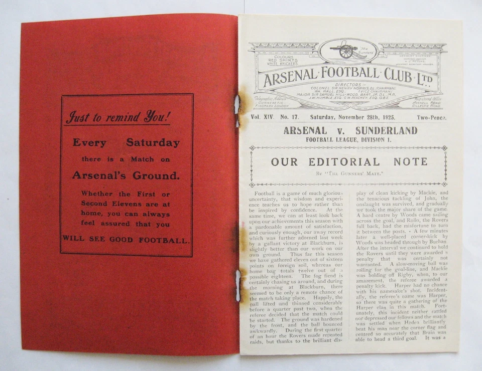 ARSENAL v SUNDERLAND 1925/1926 *Good Condition Football Programme* - Image 2 of 4