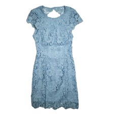 Lulus Women’s S Blue Lace Crochet Dress Short Sleeve Lined Fit & Flare