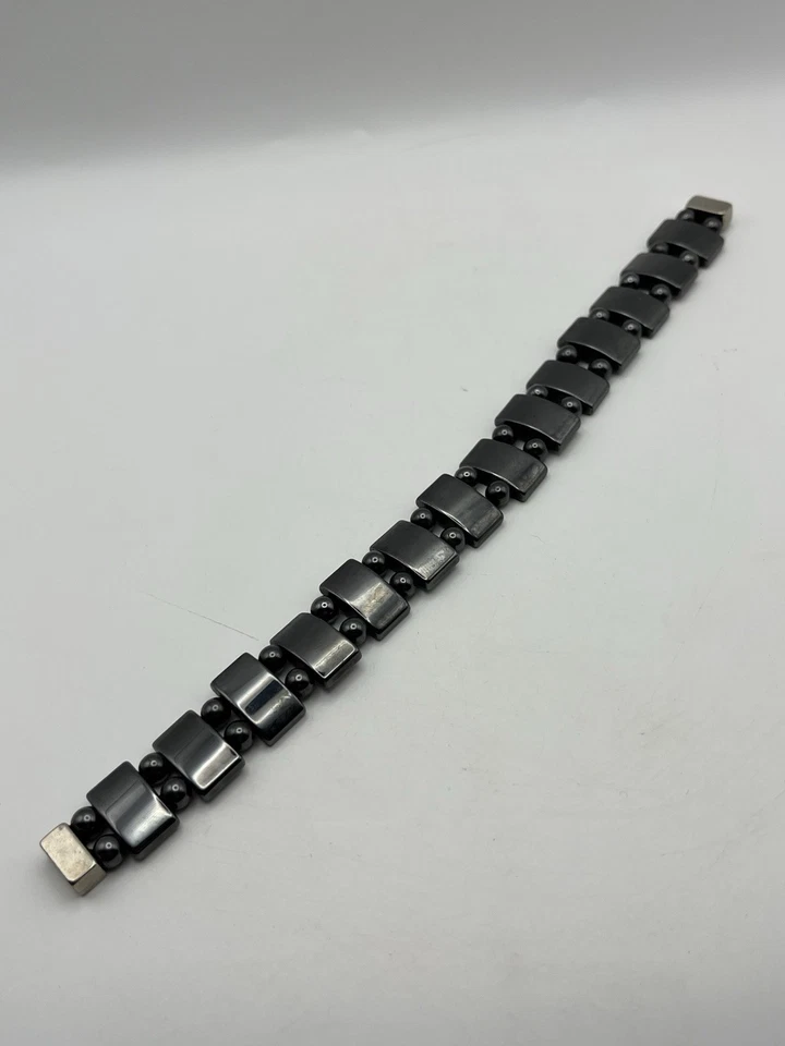 Vintage 9.25" Magnetic Hematite Bracelet Anklet 2 Row Arthritis Large Stones - Image 4 of 4