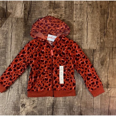 Cat & Jack Girls Heart Leopard Print Zip Up Hoodie Rust Orange Red XS 4-5 NWT