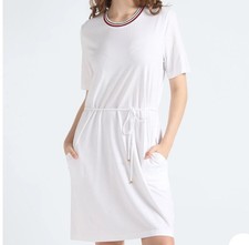 Tommy Hilfiger Women's White Sheath Dress Cotton Pockets Rope Belt Sz XXL