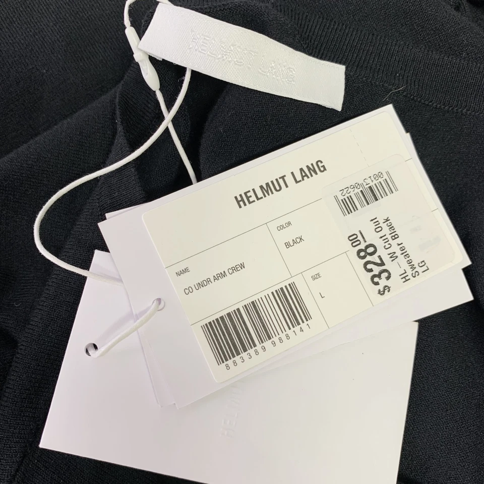 HELMUT LANG Talla L Suéter Negro Con Corte En El Cuello - Imagen 4 de 4