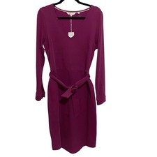 Boden Dress Womens Size 8 R Column Jersey Long Sleeve Tie Waist Midi Burgundy