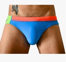 Men's 80's Retro Color Blocked Swim Briefs, Swim Trunks with Back Pocket