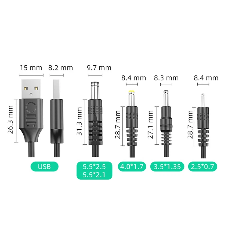 USB to DC Power Cable 5V 3A for 2.5mm 3.5mm 4.0 mm 5.5mm Barrel Jack Plug Male - Image 2 of 4