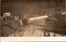 Aerial View of Men Standing on a Dam c.1924-1949 Vintage RPPC Postcard     24091