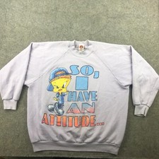 Vintage Looney Tunes Sweatshirt Womens XL Tweety Bird Attitude Spell Out Fleece