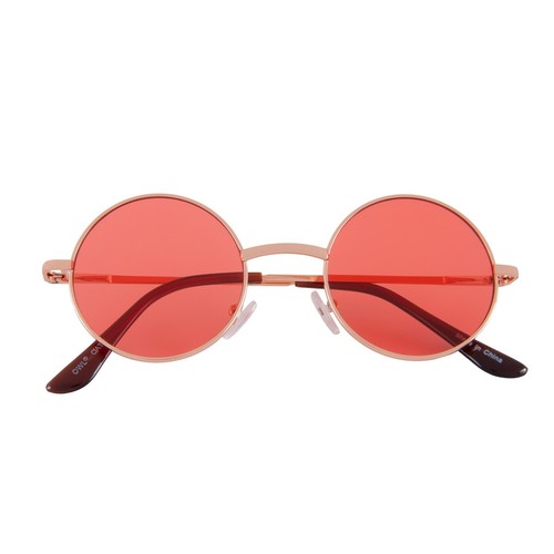 KIDS CHILD SIZE RED ROUND SUNGLASSES COLORED LENS GOLD FRAME HIPPIE CIRCLE UV400 - Picture 1 of 10