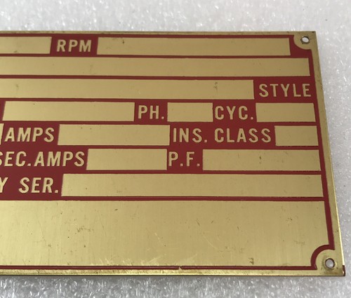 (1) Vintage EASA Brass MOTOR - Generator Nomenclature/Serial # Plate, Orig. NOS - Picture 3 of 5