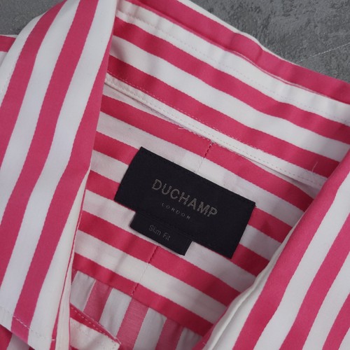 Camisa de Vestir Duchamp London Para Hombres 17 Blanca Roja Rayas Cuello Calce Ajustado Abotonada - Imagen 3 de 11
