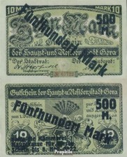 Banknoten Gera 1919 Gutschein der Stadt Gera gebraucht (III) 500 Mark auf 10 Mar
