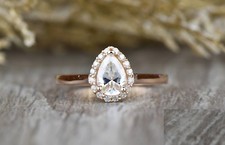 1.3ct Pear Cut Simulated Diamond Ring Rose Gold Plated Halo Solitaire Teardrop