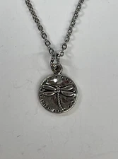 Dragonfly Round Silver Pendant Necklace 18” Stainless Insect Change NEW