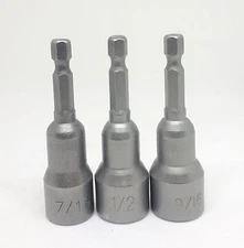 3 Pc 2.5" Magnetic 7/16" 1/2" 9/16 Nut Driver Set Quick Rapid Release Hex Shank 