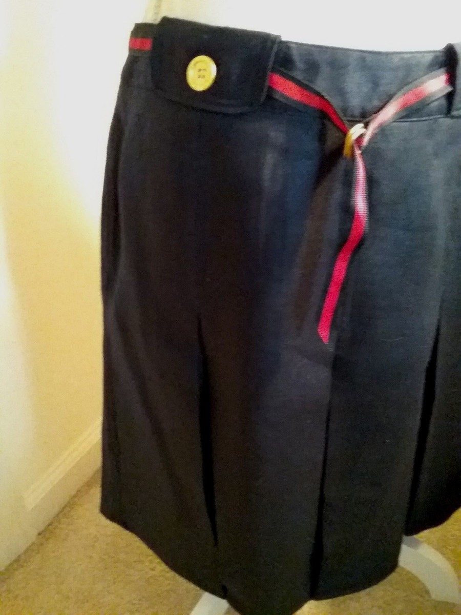 GEORGE ME Navy Blue Box Pleated Skirt With Ribbon Belt Size 8 New