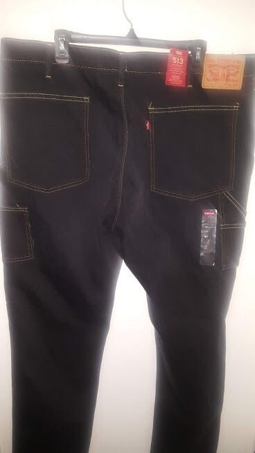 🔥LEVI'S 513 SLIM STRAIGHT CARPENTERS PANTS BLACK JEANS MEN'S 42x34 / RARE NWT image 7