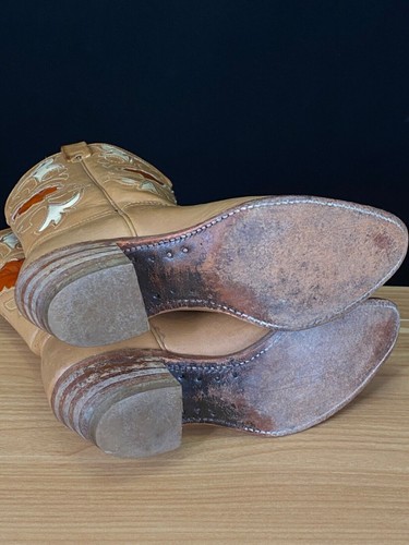 Vintage 1970s floral cowgirl boots, brown genuine leather cowboy heel boho 7 - Picture 15 of 18