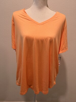 ID Ideology Women's Plus Size Curved-Hem V-Neck To Melon Sorbet Choose Your Size