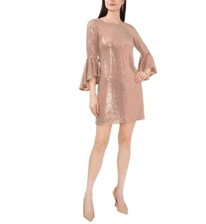 vince camuto dress gold Women's Flounce Sleeve Size XL 12404 Midi dress