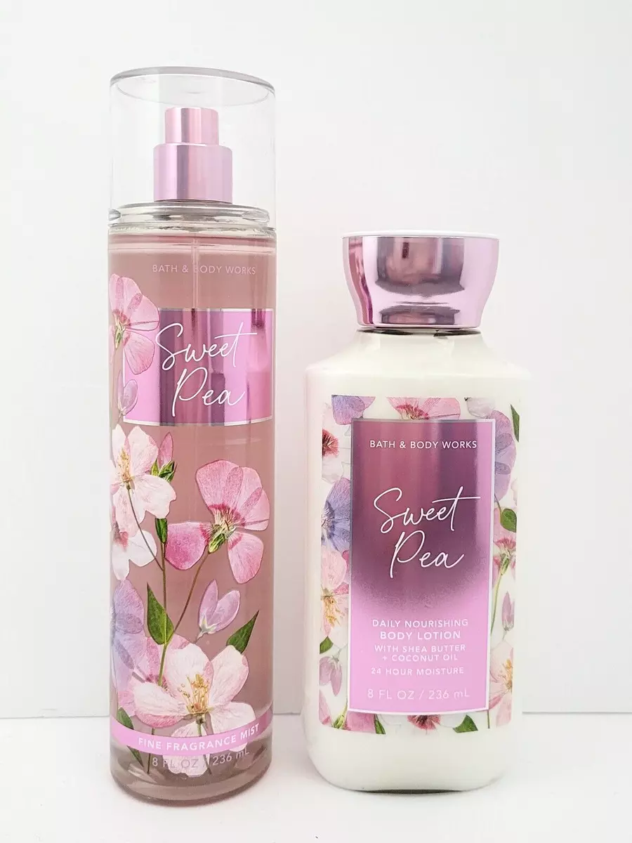 Bath Body Works Sweet Pea Fine Fragrance Mist Body Lotion 8 fl oz Set of 2