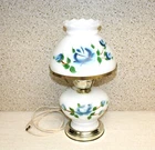 (EM) Vintage GWTW® Style Milk Glass w/Blue Flowers Electric Hurricane Lamp
