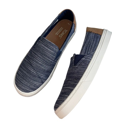 TOMS Size Youth boys 6 Luca Navy Striped Chambray Slip On Sneaker New - Picture 1 of 9