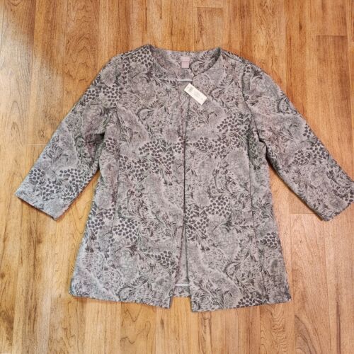 NEW CHICO’S Travelers Womens 2(12/14) Novelty 3/4 Sleeve Open Front Jacket Gray - Picture 2 of 6