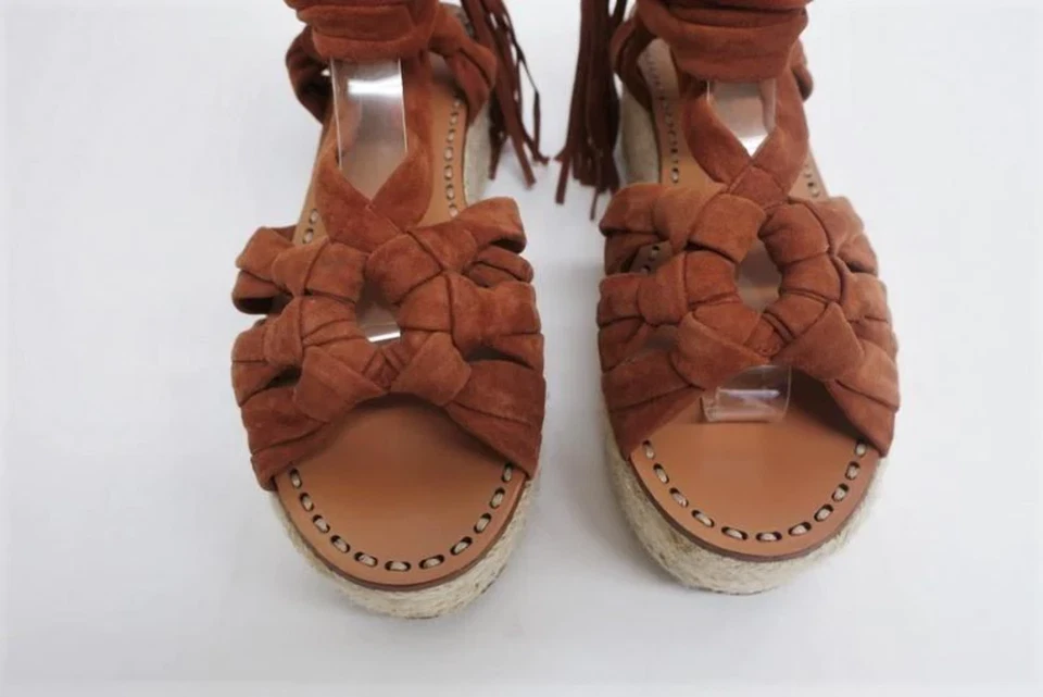 Sandálias Sigerson Morrison Espadrille Cosie marrom camurça tamanho 7.5 tornozelo envoltório anabela - Imagem 3 de 4