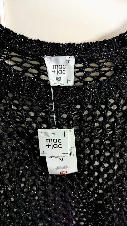 NWT - JCP Mac + Jac Black Knit Mesh Holiday Glitter Sparkle Sweater Size XL - Image 2 of 3