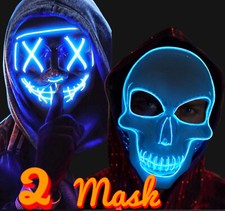 2 Scary Mask Halloween Light Up Mask Purge Mask with LED New