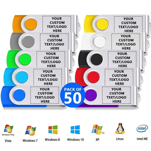 Custom Swivel USB Flash Drives 50/100 Lot Pack Personalized Logo Memory Stick - 第 1/13 張圖片