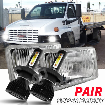 for GMC C4500 C5500 C6500 TopKick 2003-09 Pair 7x6'' Led Headlights High/Low Beam