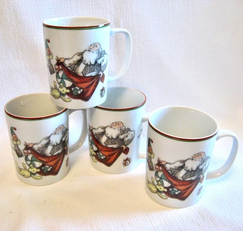 SANTA CLAUS CUPS (4) Fitz & Floyd Variations MCMLXXX Porcelain 8 oz. Christmas