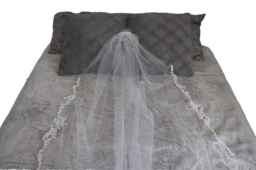 White bel aire bridal veil Wedding v7300 alencon lace edge White bel aire bridal veil Wedding v7300 alencon lace edge  main image 2