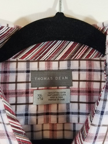 Thomas Dean Dress Shirt Mens Sz XXL Pink White Plaid Flip Cuff Long Sleeve - Picture 6 of 7