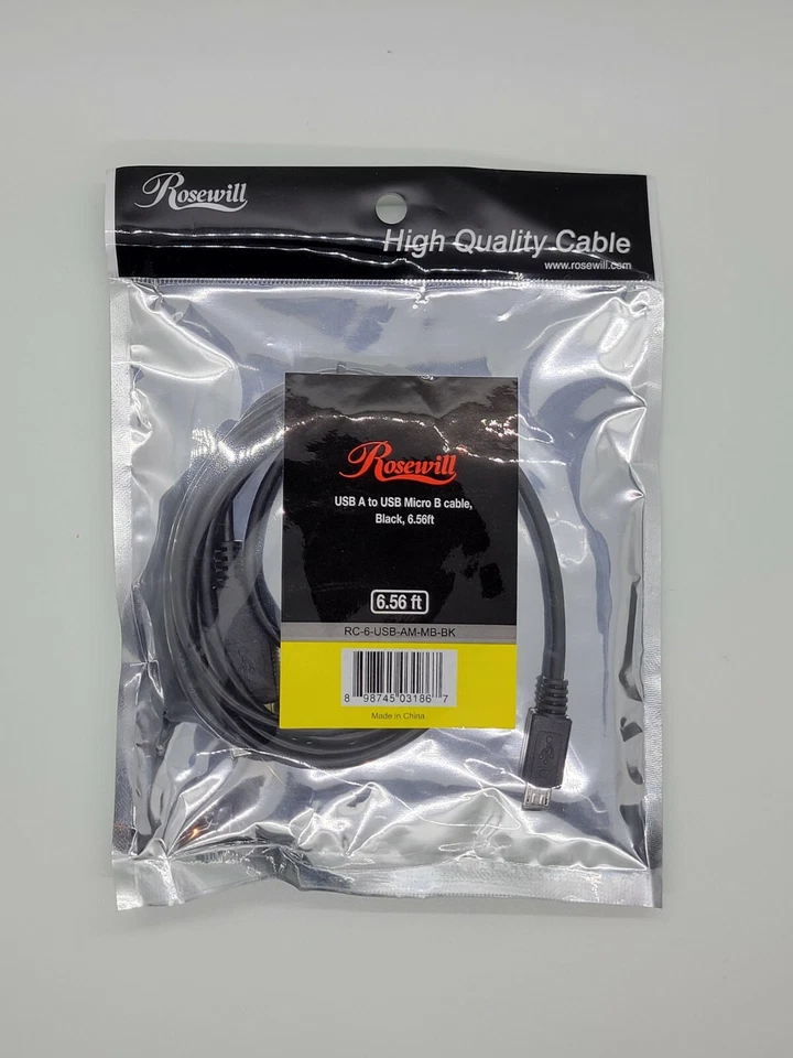 Rosewill 6.5-Foot USB 2.0 A Male to Micro USB B Cable, Black (RC-6-USB-AM-MB-BK) - Image 2 of 3
